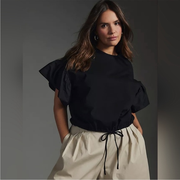 Express Tops - Express Black Flutter Sleeve Blouse
